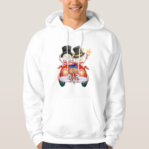 ☃️ Cute Snowmen Driving Red Christmas Car Hoodie