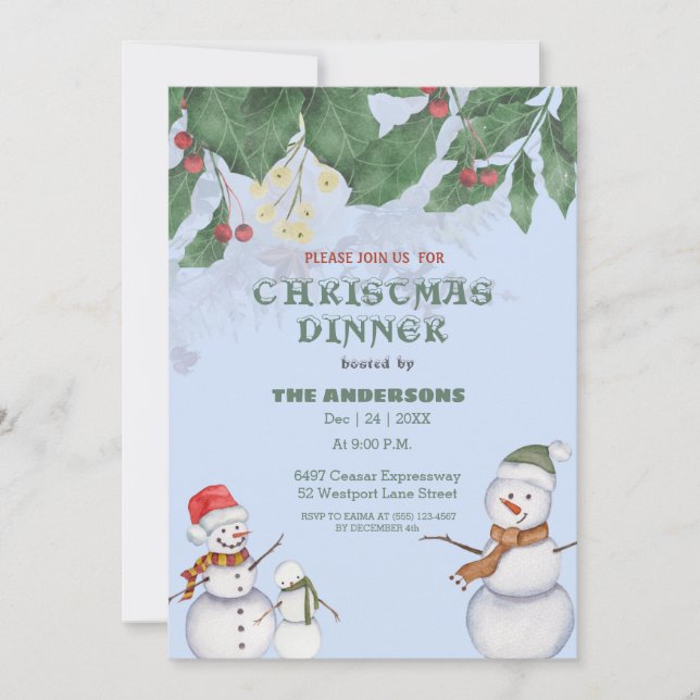 Cute Snowmen Family Christmas Invitation (Front)