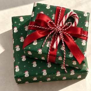 Cute Snowmen Forest Green Christmas Wrapping Paper