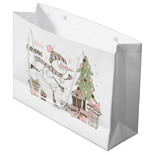 Cute Snowmen Ice Skating Large Gift Bag