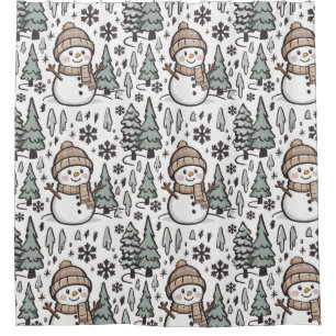 Cute Snowmen in the Forest Winter Scene Shower Curtain