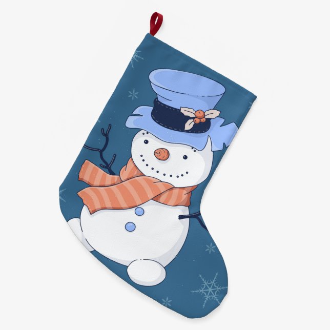 Cute Snowmen Large Christmas Stocking (Front (Hanging))