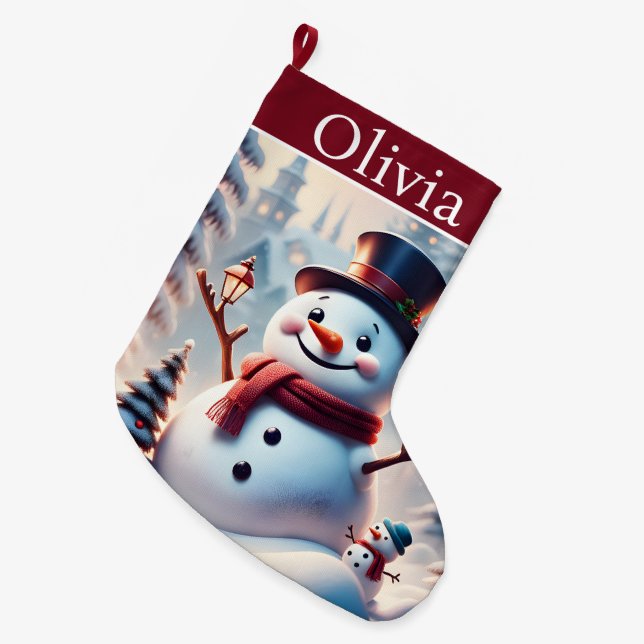 Cute Snowmen  Large Christmas Stocking (Front (Hanging))