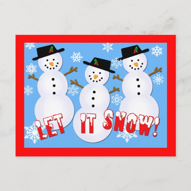Cute Snowmen Let it Snow Holiday Cards (Front)