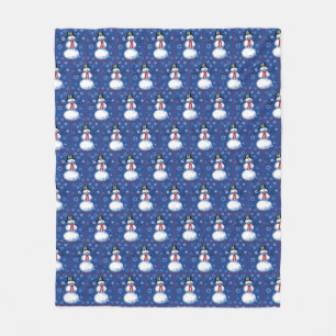 Cute Snowmen on blue with snow flakes Fleece Blanket