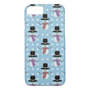 Cute Snowmen on Pale Blue Pattern Case-Mate iPhone Case