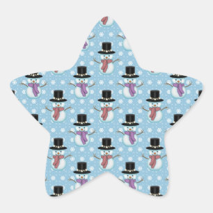 Cute Snowmen on Pale Blue Pattern Star Sticker