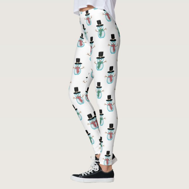 Cute Snowmen on White Background Leggings (Left)