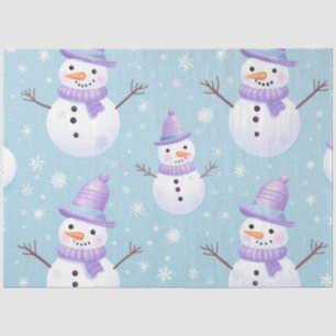 Cute Snowmen Snowflakes Light Blue Christmas Tissue Paper