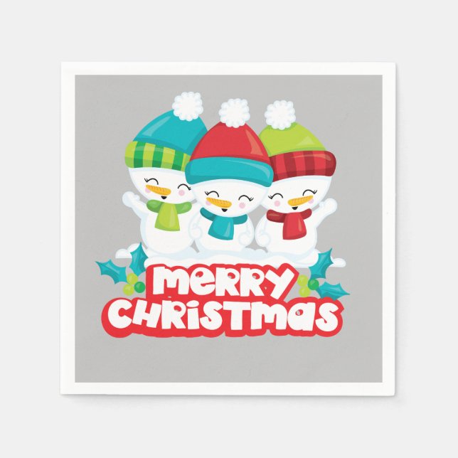 Cute Snowmen Trio Holiday Napkin (Front)