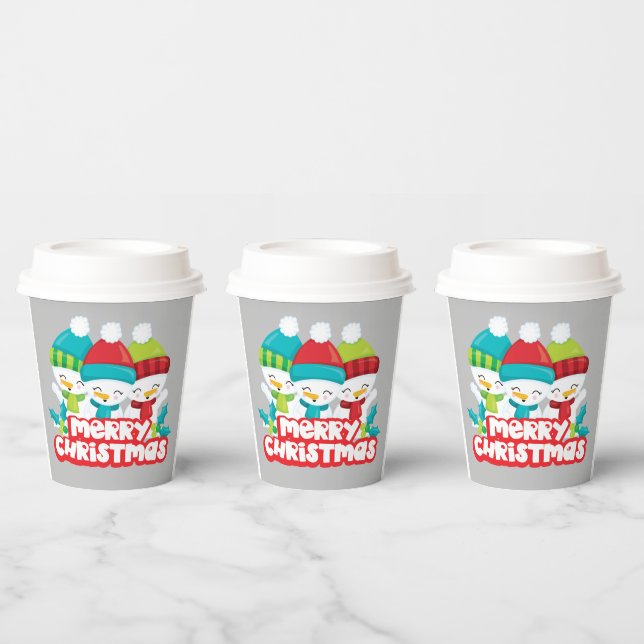 Cute Snowmen Trio Holiday  Paper Cups (Multi)