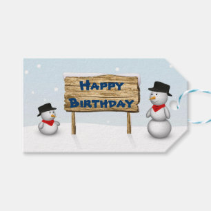 Cute Snowmen wishing Happy Birthday Gift Tags