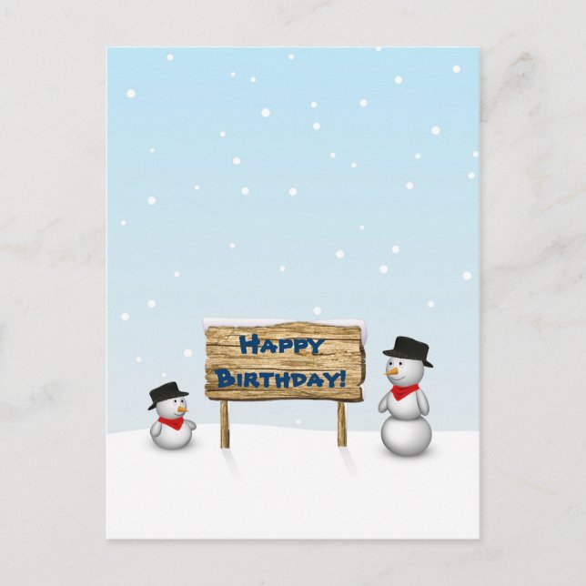 Cute Snowmen wishing Happy Birthday Postcard (Front)