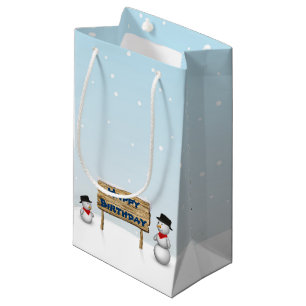 Cute Snowmen wishing Happy Birthday Small Gift Bag