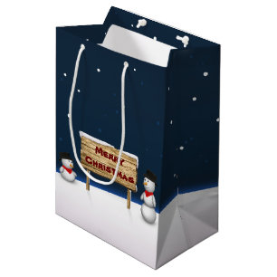 Cute Snowmen wishing Merry Christmas Medium Gift Bag