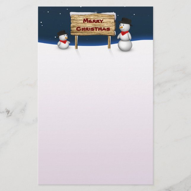 Cute Snowmen wishing Merry Christmas Stationery (Front)