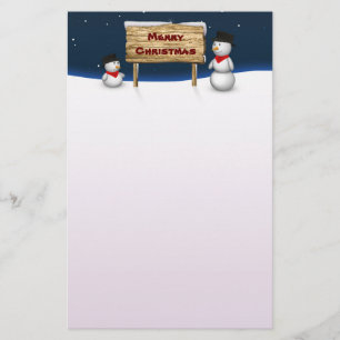 Cute Snowmen with Christmas Sign - Stationery