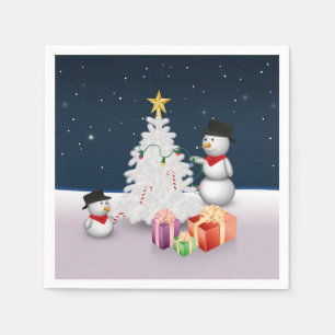 Cute Snowmen with Christmas Tree Napkin