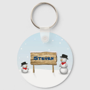 Cute Snowmen with Personalized Name Plate Key Ring