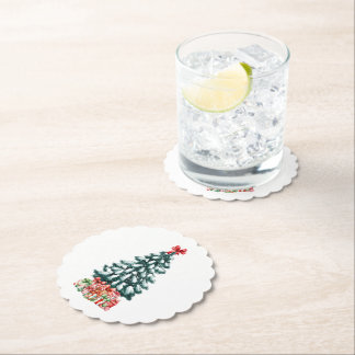 Cute Snowy Christmas Tree Paper Coaster
