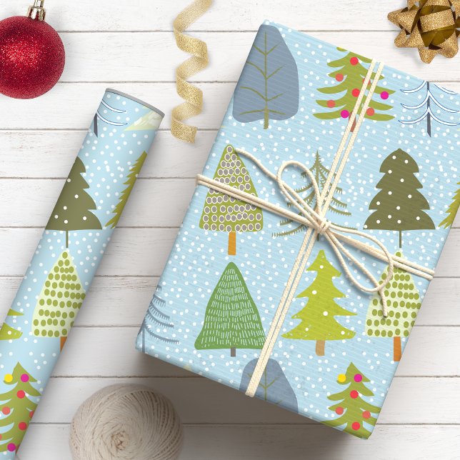 Cute Snowy Christmas Trees Holiday Wrapping Paper (Creator Uploaded)