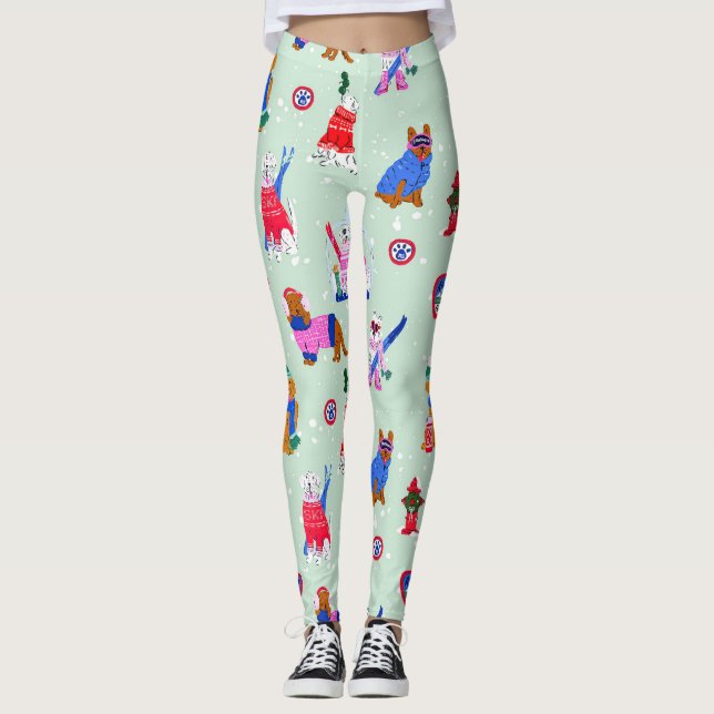 Cute Snowy Dog Print Activewear for Women Leggings (Front)