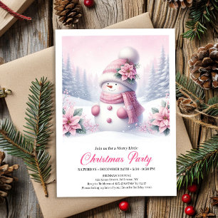 Cute Snowy Forest Pink Snowman Kids Invite Digital