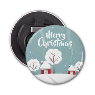 Cute Snowy Houses and Trees Christmas Bottle Opener