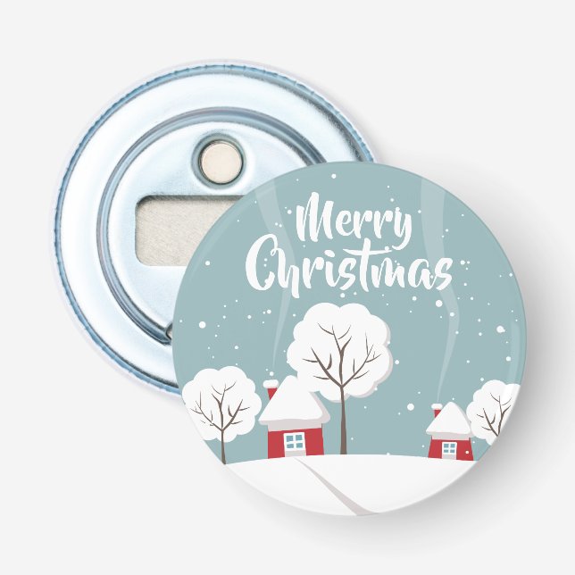 Cute Snowy Houses and Trees Christmas Bottle Opener (Front)
