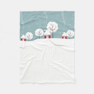 Cute Snowy Houses and Trees Winter Fleece Blanket