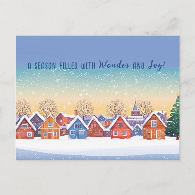 Cute Snowy Houses Winter Landscape Christmas Holiday Postcard (Front)