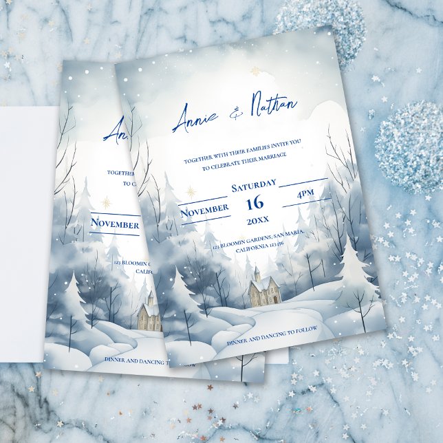 Cute Snowy Landscape Winter Wedding Invitation (Cute Snowy Landscape Winter Wedding Invitation)
