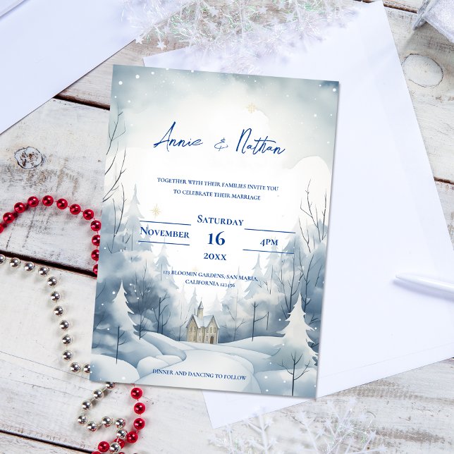 Cute Snowy Landscape Winter Wedding Postcard (Cute Snowy Landscape Winter Wedding Invitation Postcard)