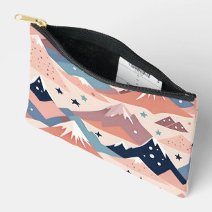 Cute snowy mountains and stars pattern pink accessory pouch
