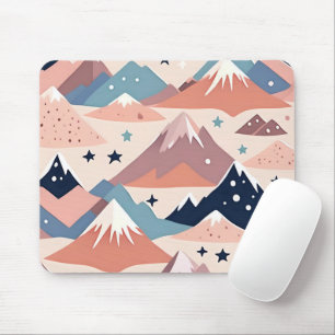Cute snowy mountains and stars pattern pink mouse pad