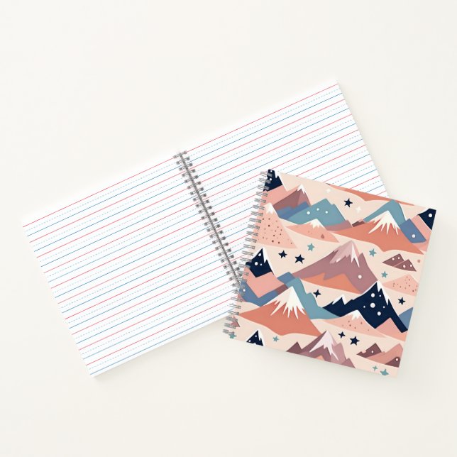 Cute snowy mountains and stars pattern pink notebook (Inside)