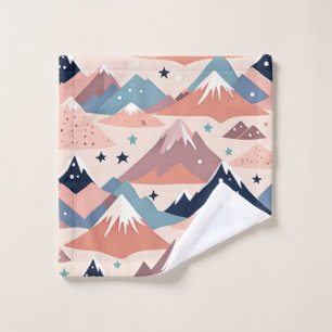 Cute snowy mountains and stars pattern pink wash cloth