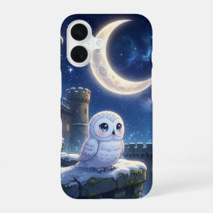 Cute Snowy Owl Moon Phone Case