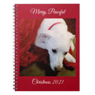 Cute Snowy White Puppy Dog Red Christmas Notebook