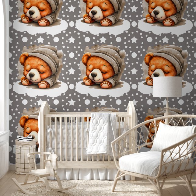 Cute Snuggle Bear Pattern Wallpaper (Kids)