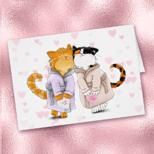 Cute Snuggly Cats in Robes Valentine Card