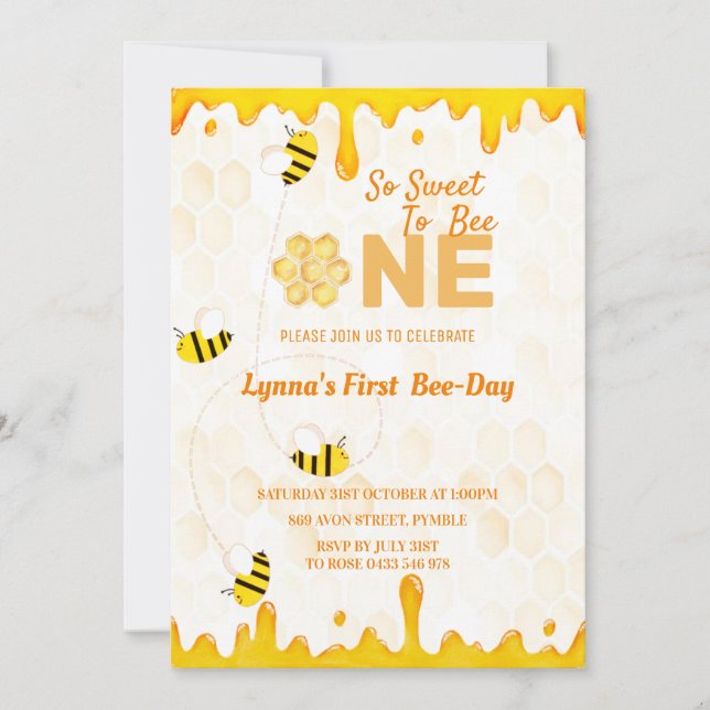  Cute So Sweet  to be bee 1st Birthday Invitation (Front)
