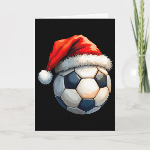 Cute Soccer Ball Christmas Santa Hat Funny Holiday Card