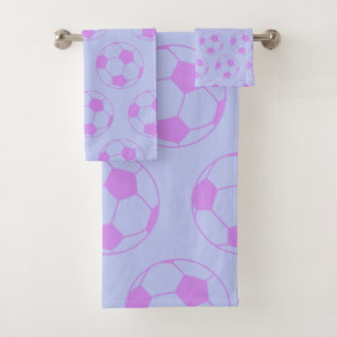 Cute Soccer Ball Pattern in Purple and Blue Bath Towel Set