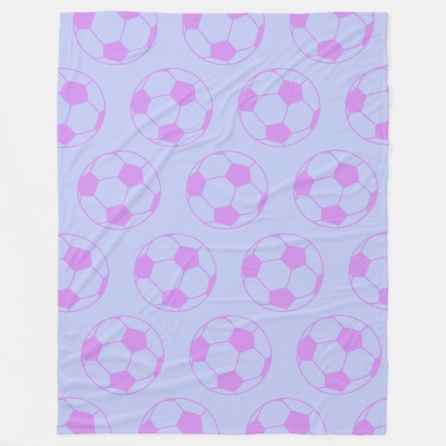 Cute Soccer Ball Pattern in Purple and Blue Fleece Blanket (Front)