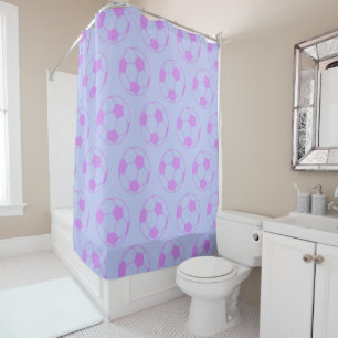 Cute Soccer Ball Pattern in Purple and Blue Shower Curtain
