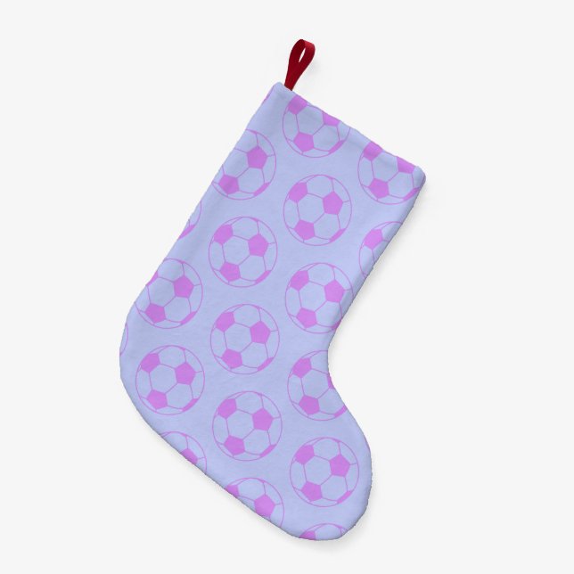 Cute Soccer Ball Pattern in Purple and Blue Small Christmas Stocking (Front (Hanging))