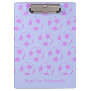 Cute Soccer Ball Pattern in Purple Personalised Cl Clipboard