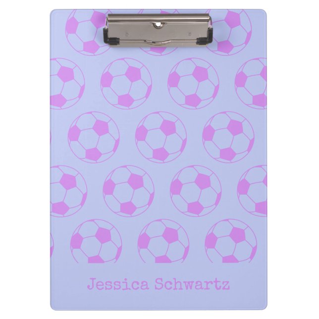 Cute Soccer Ball Pattern in Purple Personalised Cl Clipboard (Front)
