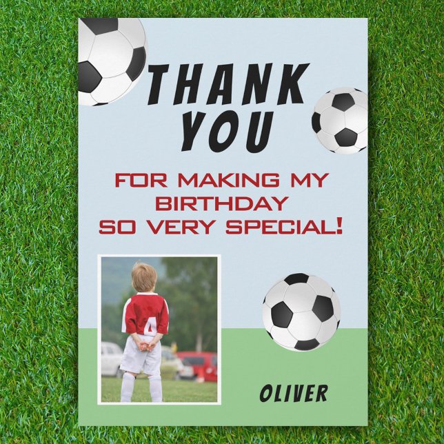 Cute Soccer Balls Kids Birthday Photo Thank You Card (Creator Uploaded)